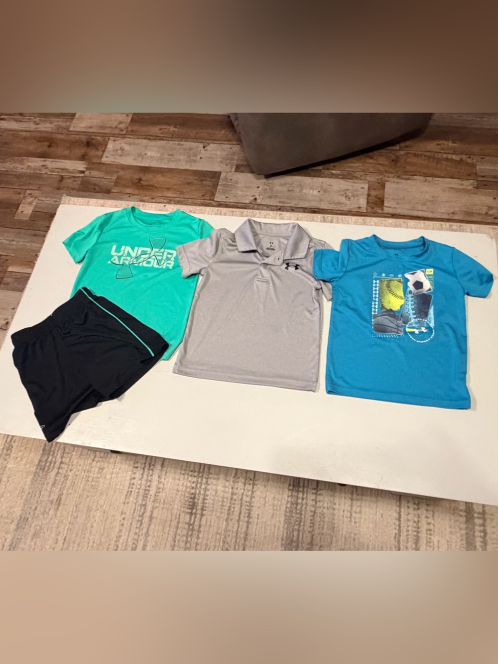 Under Armour Boys' Teal Performance Short Set and 1 polo and 1 performance tee.